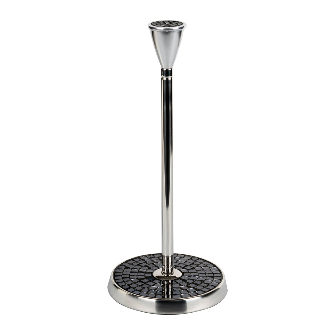 Stainless Steel Stand Up Paper Towel Holder | Easy One-Handed Tear Kitchen Paper Towel Dispenser with Weighted Base for Standard Paper Towel Rolls | Black Mosaic, Chrome Finish