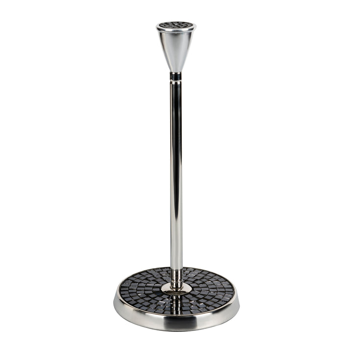 Stainless Steel Stand Up Paper Towel Holder | Easy One-Handed Tear Kitchen Paper Towel Dispenser with Weighted Base for Standard Paper Towel Rolls | Black Mosaic, Chrome Finish