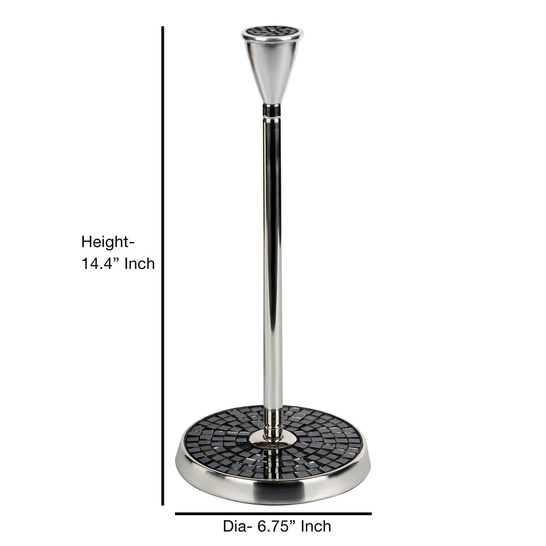 Stainless Steel Stand Up Paper Towel Holder | Easy One-Handed Tear Kitchen Paper Towel Dispenser with Weighted Base for Standard Paper Towel Rolls | Black Mosaic, Chrome Finish