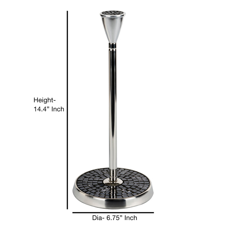 Stainless Steel Stand Up Paper Towel Holder | Easy One-Handed Tear Kitchen Paper Towel Dispenser with Weighted Base for Standard Paper Towel Rolls | Black Mosaic, Chrome Finish