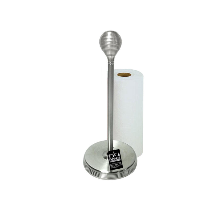 Stand Up Paper Towel Holder  | Kitchen Paper Towel Dispenser with Weighted Base for Standard Paper Towel Rolls | Pewter Finish