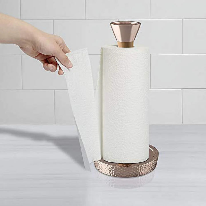 Wood Paper Towel Holder | Easy One-Handed Tear Kitchen Paper Towel Dispenser with Weighted Base for Standard Paper Towel Rolls, Oil Rubbed Bronze Finish