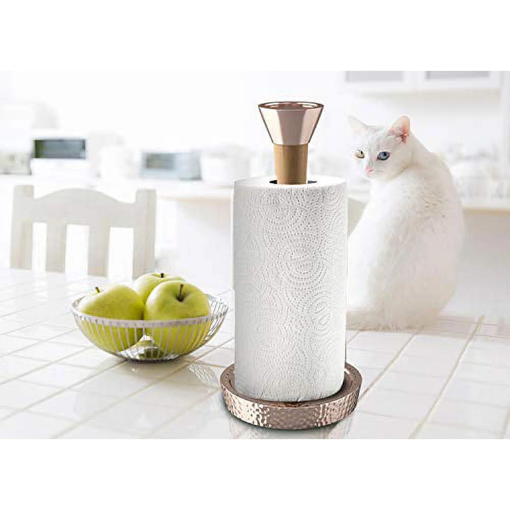 Wood Paper Towel Holder | Easy One-Handed Tear Kitchen Paper Towel Dispenser with Weighted Base for Standard Paper Towel Rolls, Oil Rubbed Bronze Finish