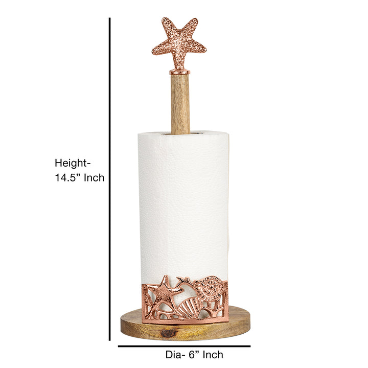 Wood Paper Towel Holder |  Easy One-Handed Tear Kitchen Paper Towel Dispenser with Weighted Base for Standard Paper Towel Rolls
