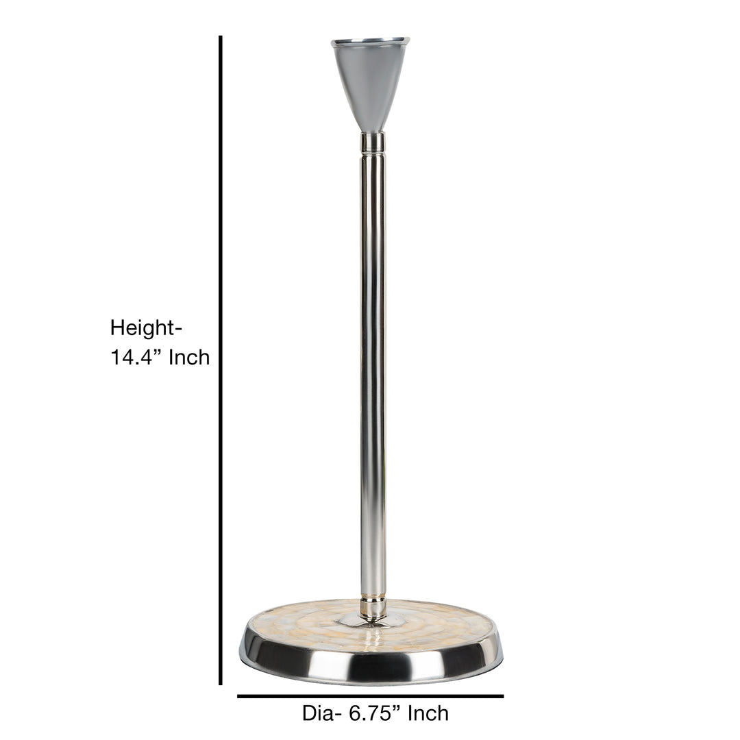 Stainless Steel Stand Up Paper Towel Holder | Easy One-Handed Tear Kitchen Paper Towel Dispenser with Weighted Base for Standard Paper Towel Rolls | Mother of Pearl Accent, Chrome Finish