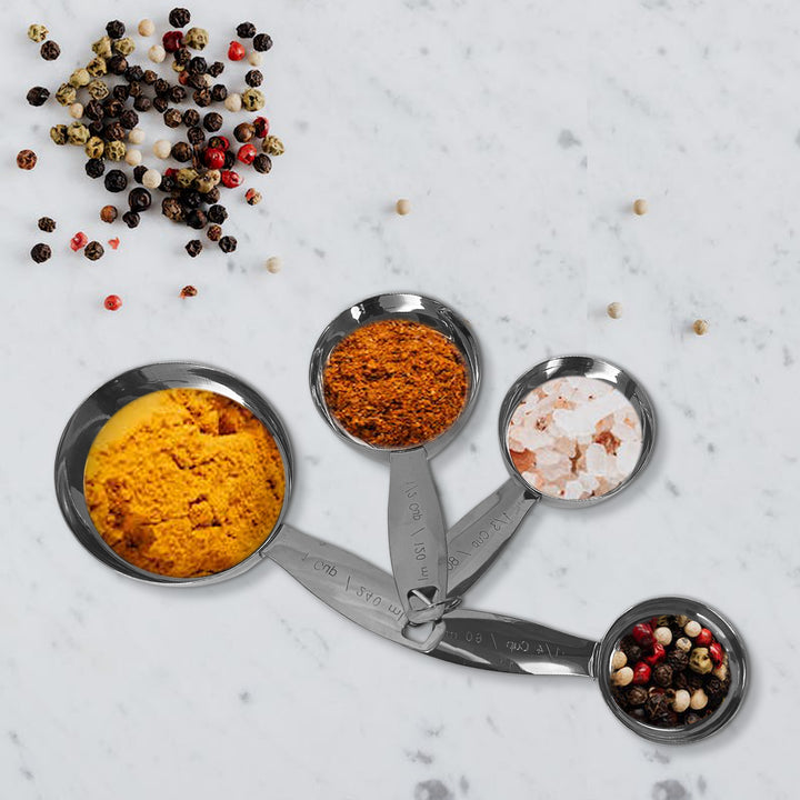 4-Piece Stainless Steel Measuring Cup Set With Leveler For Cooking, Baking & Spices