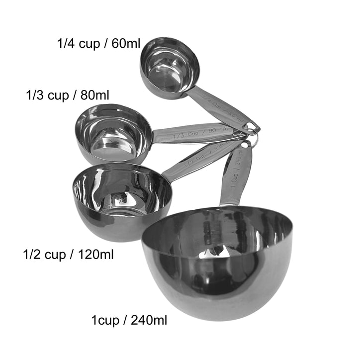 4-Piece Stainless Steel Measuring Cup Set With Leveler For Cooking, Baking & Spices
