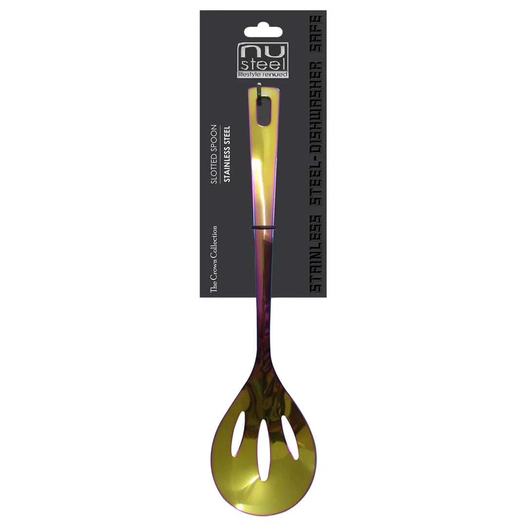 Crown Slotted Spoon | 1.8 mm Stainless Steel | Rainbow Gold Finish Kitchen Utensil