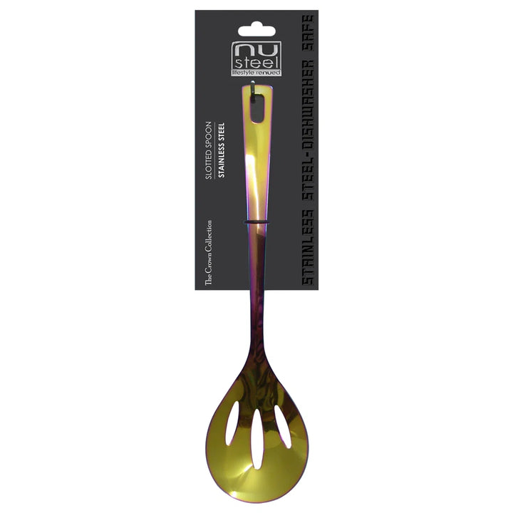 Crown Slotted Spoon | 1.8 mm Stainless Steel | Rainbow Gold Finish Kitchen Utensil