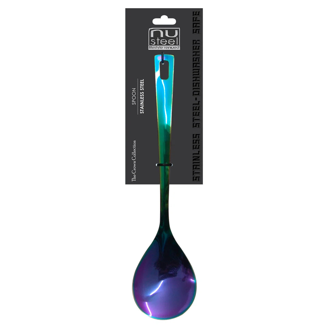 Crown Solid Spoon | 1.8 mm Stainless Steel | Rainbow Blue Finish Kitchen Utensil