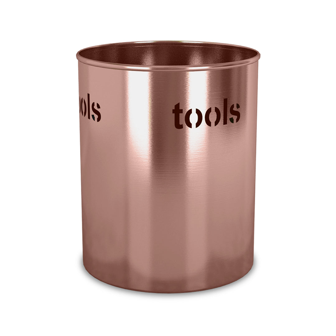 Stainless Steel Utensils holder "Tools" Cutout, 7.5'' H x 7.5'' W x 7.5'' D | Copper Finish