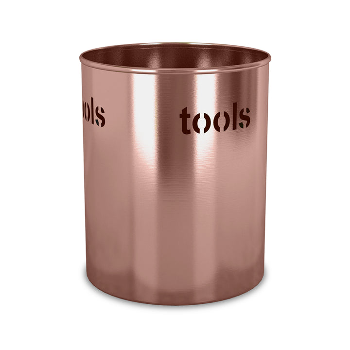 Stainless Steel Utensils holder "Tools" Cutout, 7.5'' H x 7.5'' W x 7.5'' D | Copper Finish