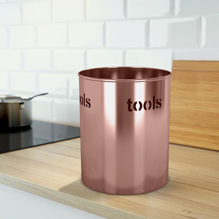 Stainless Steel Utensils holder "Tools" Cutout, 7.5'' H x 7.5'' W x 7.5'' D | Copper Finish