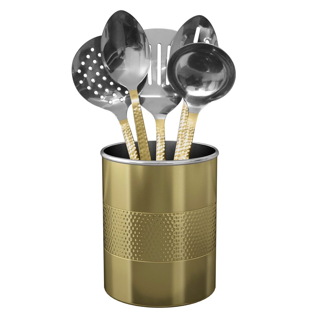 Stainless Steel Utensils holder | Hammered Finish |  2 qt Kitchen Organizer