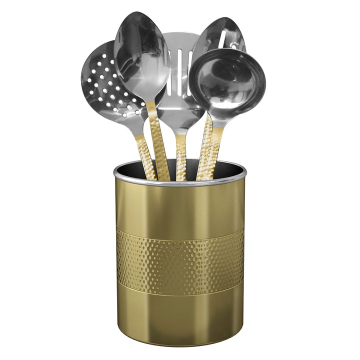Stainless Steel Utensils holder | Hammered Finish |  2 qt Kitchen Organizer