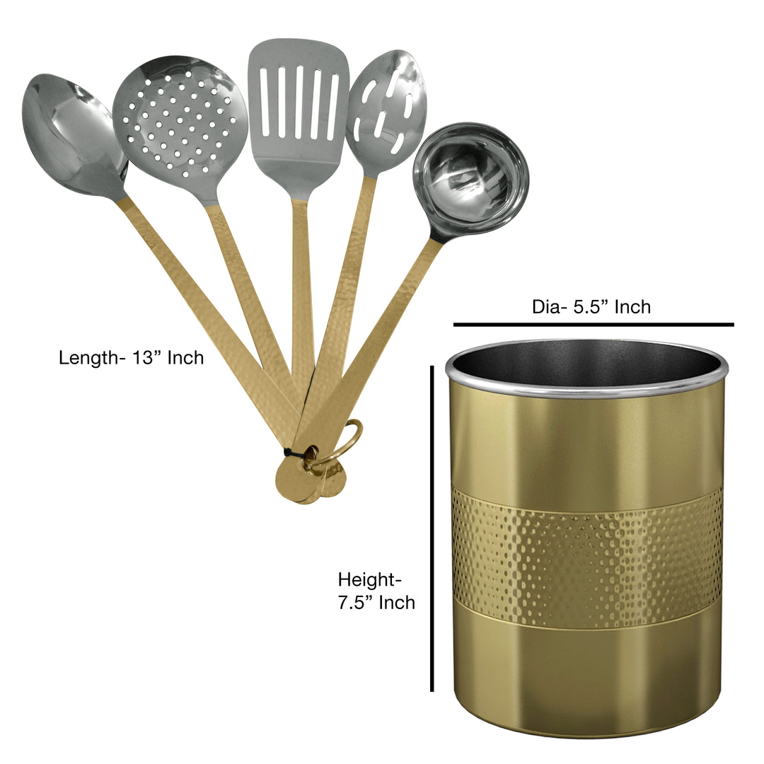 Stainless Steel Utensils holder | Hammered Finish |  2 qt Kitchen Organizer