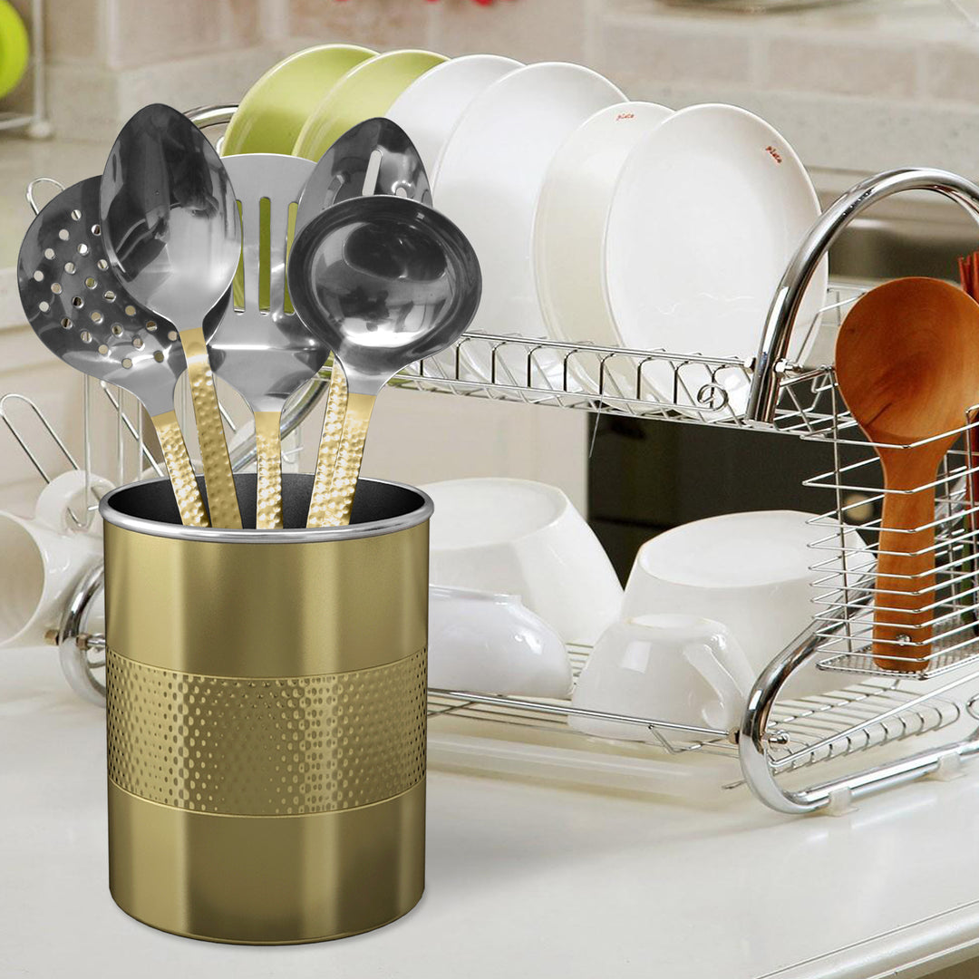 Stainless Steel Utensils holder | Hammered Finish |  2 qt Kitchen Organizer