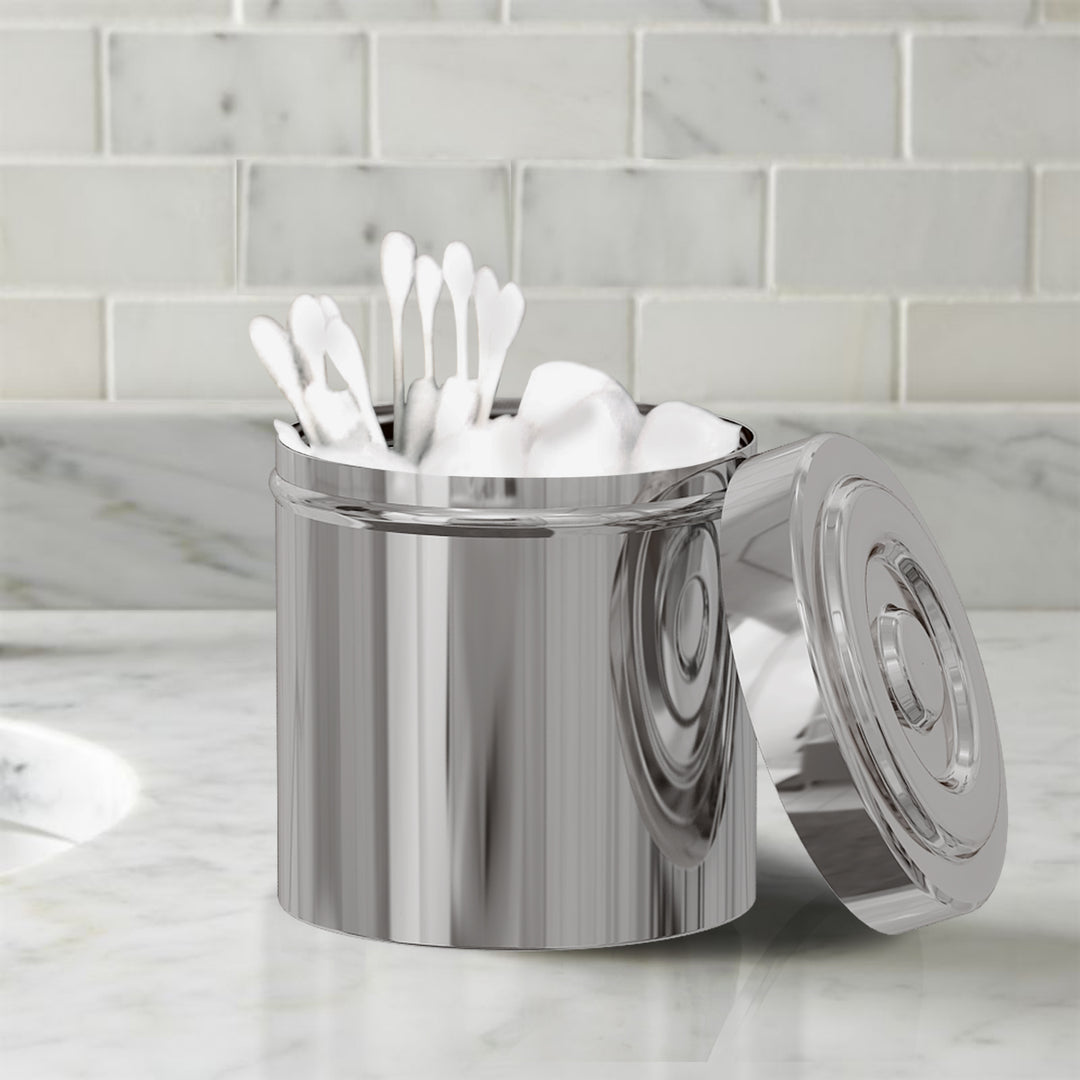 Stainless Steel Bathroom Canister | Vanity Countertop Storage Organizer | Jar for Cotton Swabs, Rounds, Balls, Makeup Sponges, Bath Salts | Shiny Finish
