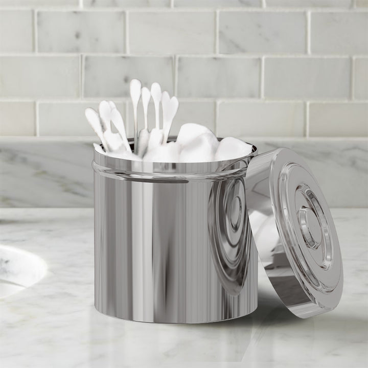 Stainless Steel Bathroom Canister | Vanity Countertop Storage Organizer | Jar for Cotton Swabs, Rounds, Balls, Makeup Sponges, Bath Salts | Shiny Finish