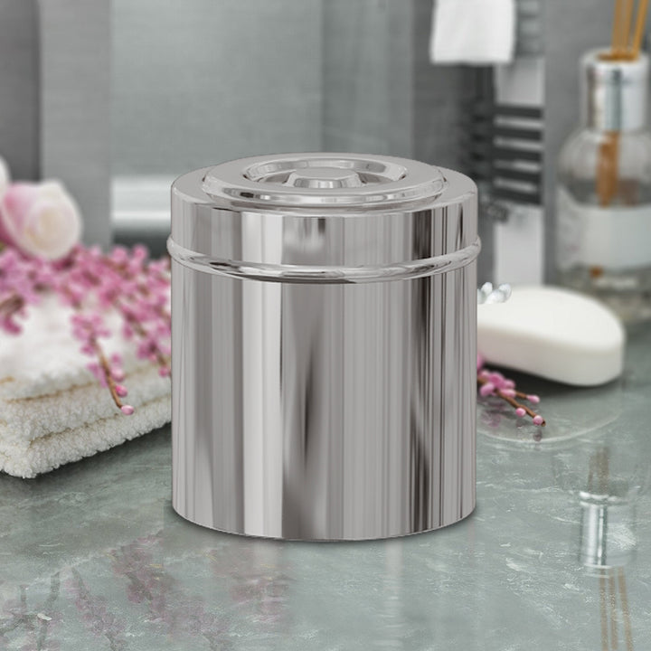 Stainless Steel Bathroom Canister | Vanity Countertop Storage Organizer | Jar for Cotton Swabs, Rounds, Balls, Makeup Sponges, Bath Salts | Shiny Finish
