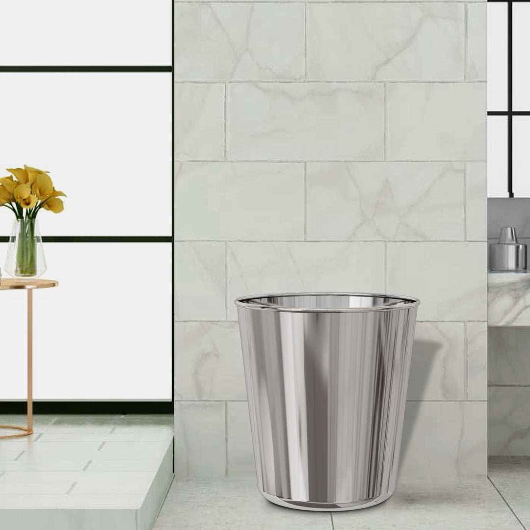 Stainless Steel Home Waste Bin 7 Qt | Modern Bathroom Trash Can | Shiny Mirror