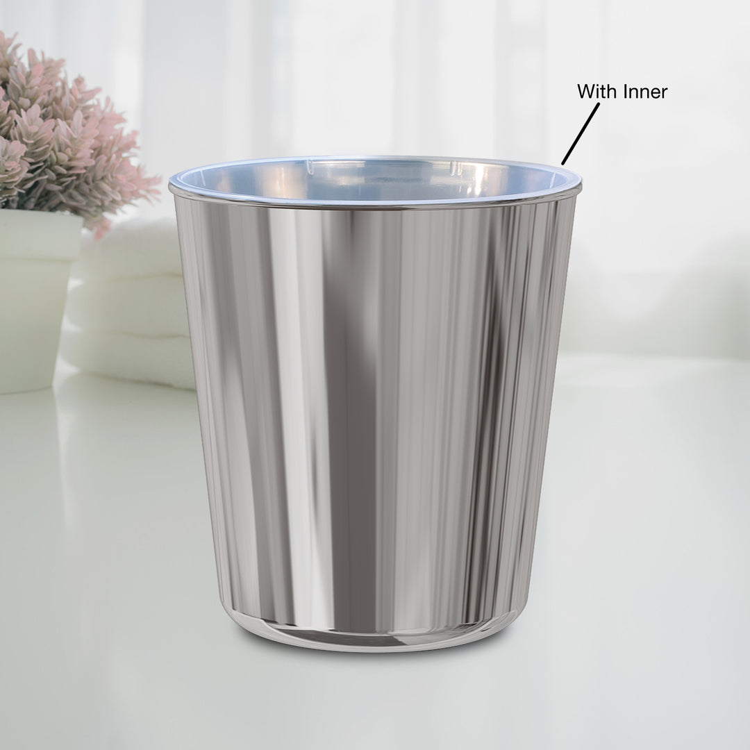 Stainless Steel Home Waste Bin 7 Qt | Modern Bathroom Trash Can | Shiny Mirror