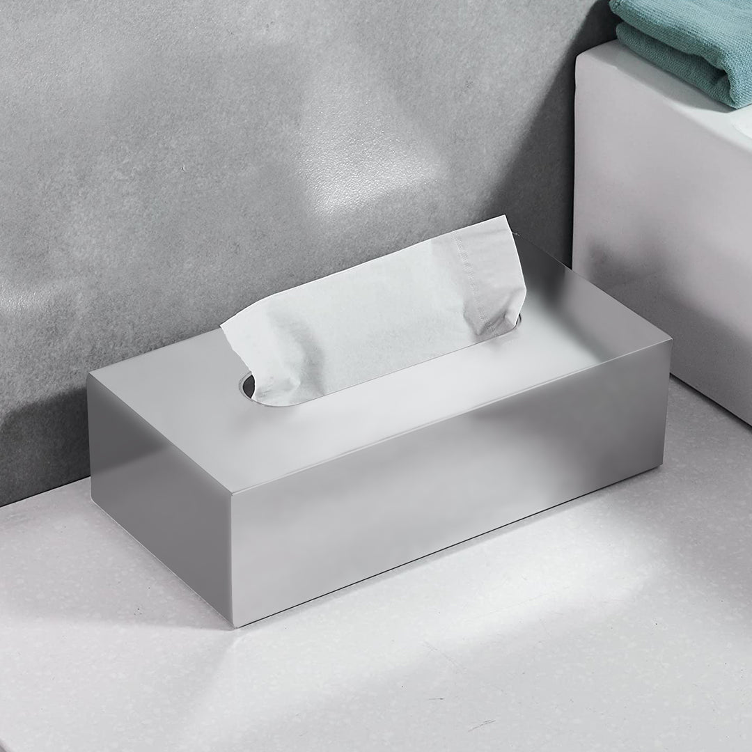 Tissue Box | Stainless Steel Flat Rectangle Tissue Box Cover Holder | Brushed