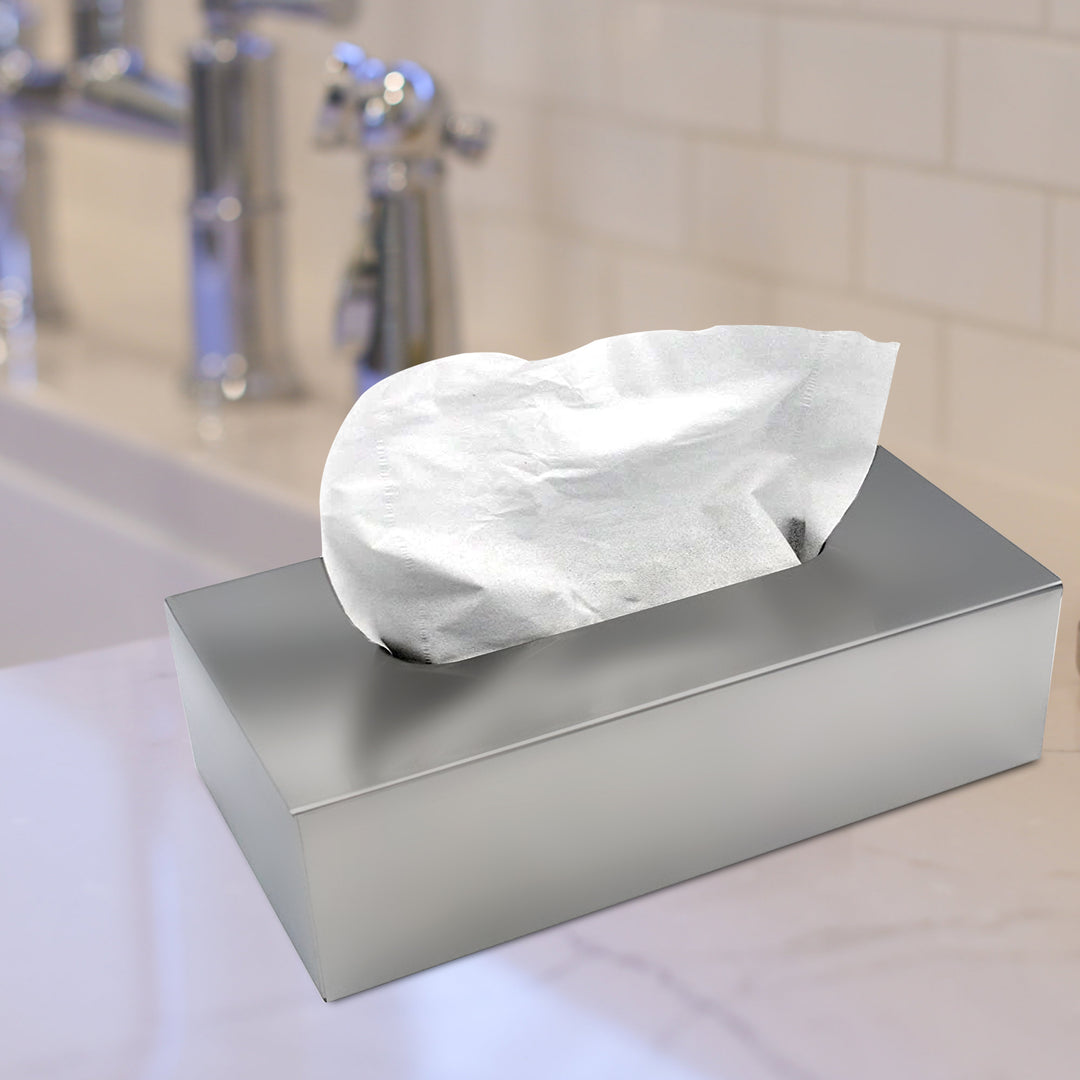 Tissue Box | Stainless Steel Flat Rectangle Tissue Box Cover Holder | Brushed