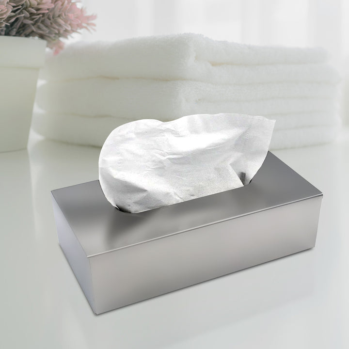 Tissue Box | Stainless Steel Flat Rectangle Tissue Box Cover Holder | Brushed