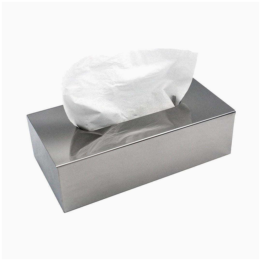 Tissue Box | Stainless Steel Flat Rectangle Tissue Box Cover Holder | Shiny