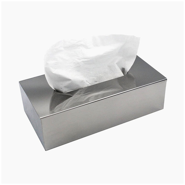 Tissue Box | Stainless Steel Flat Rectangle Tissue Box Cover Holder | Shiny