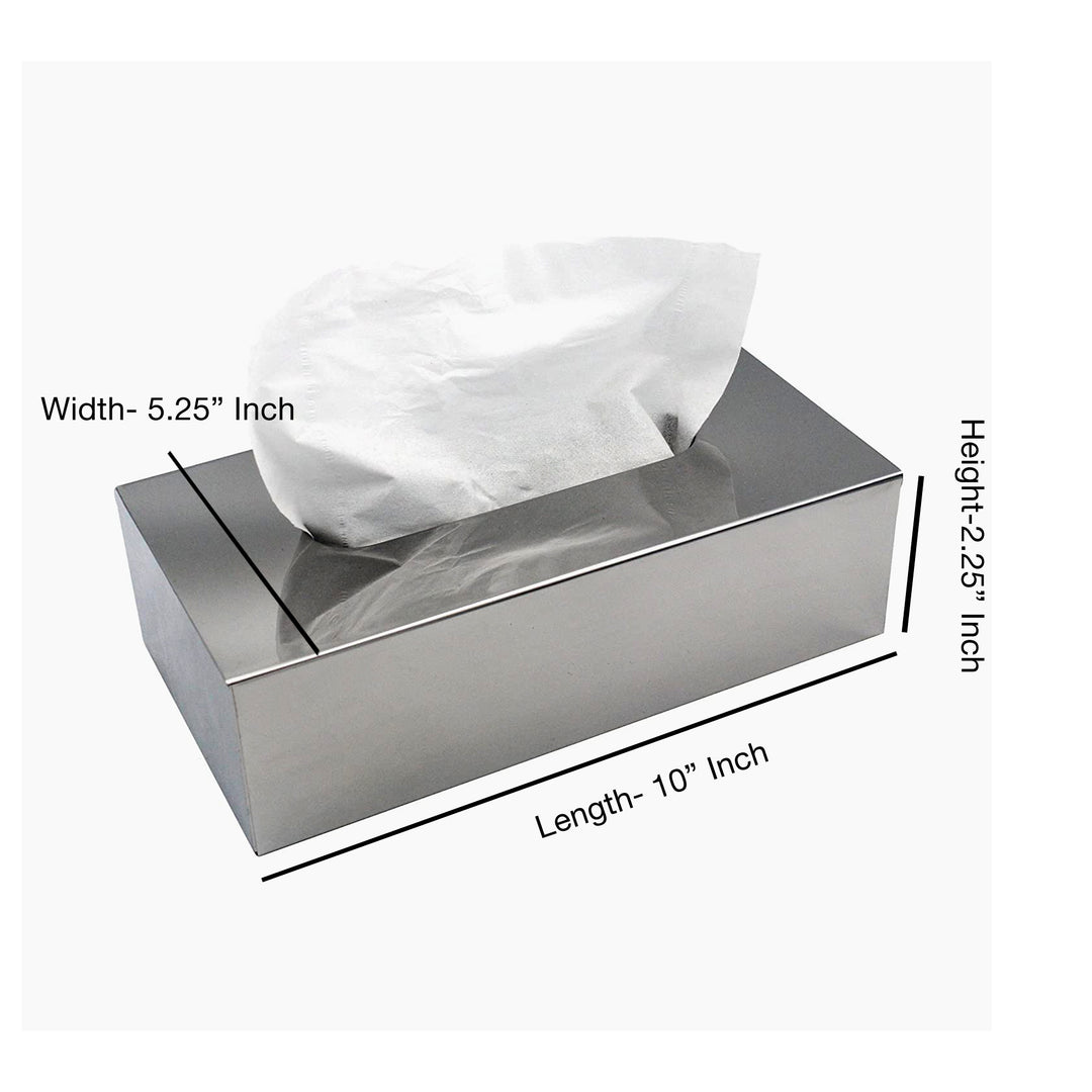 Tissue Box | Stainless Steel Flat Rectangle Tissue Box Cover Holder | Shiny