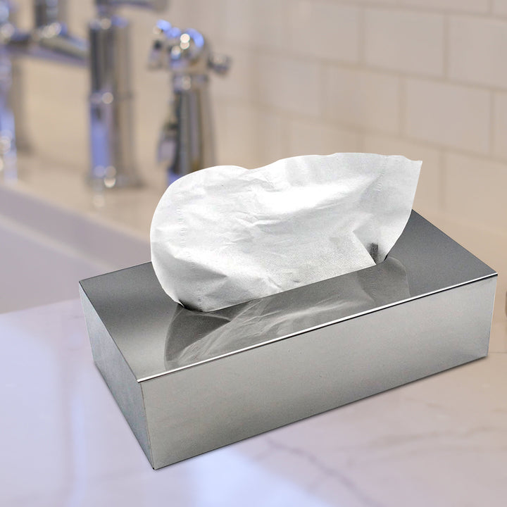 Tissue Box | Stainless Steel Flat Rectangle Tissue Box Cover Holder | Shiny
