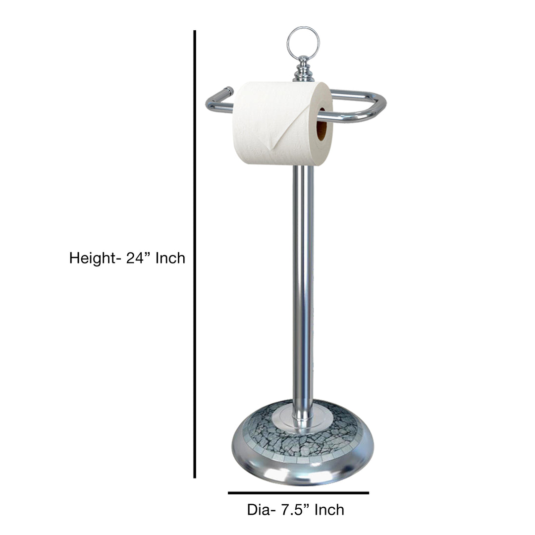 Freestanding Toilet Tissue Paper Roll Holder Stand Metal With Chrome and Aqua Mosaic Finish
