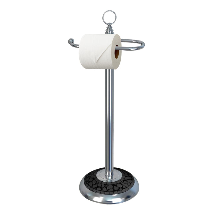 Freestanding Toilet Tissue Paper Roll Holder Stand Metal with Chrome and Black Mosaic Finish