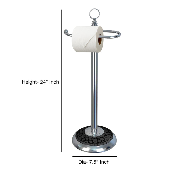 Freestanding Toilet Tissue Paper Roll Holder Stand Metal with Chrome and Black Mosaic Finish
