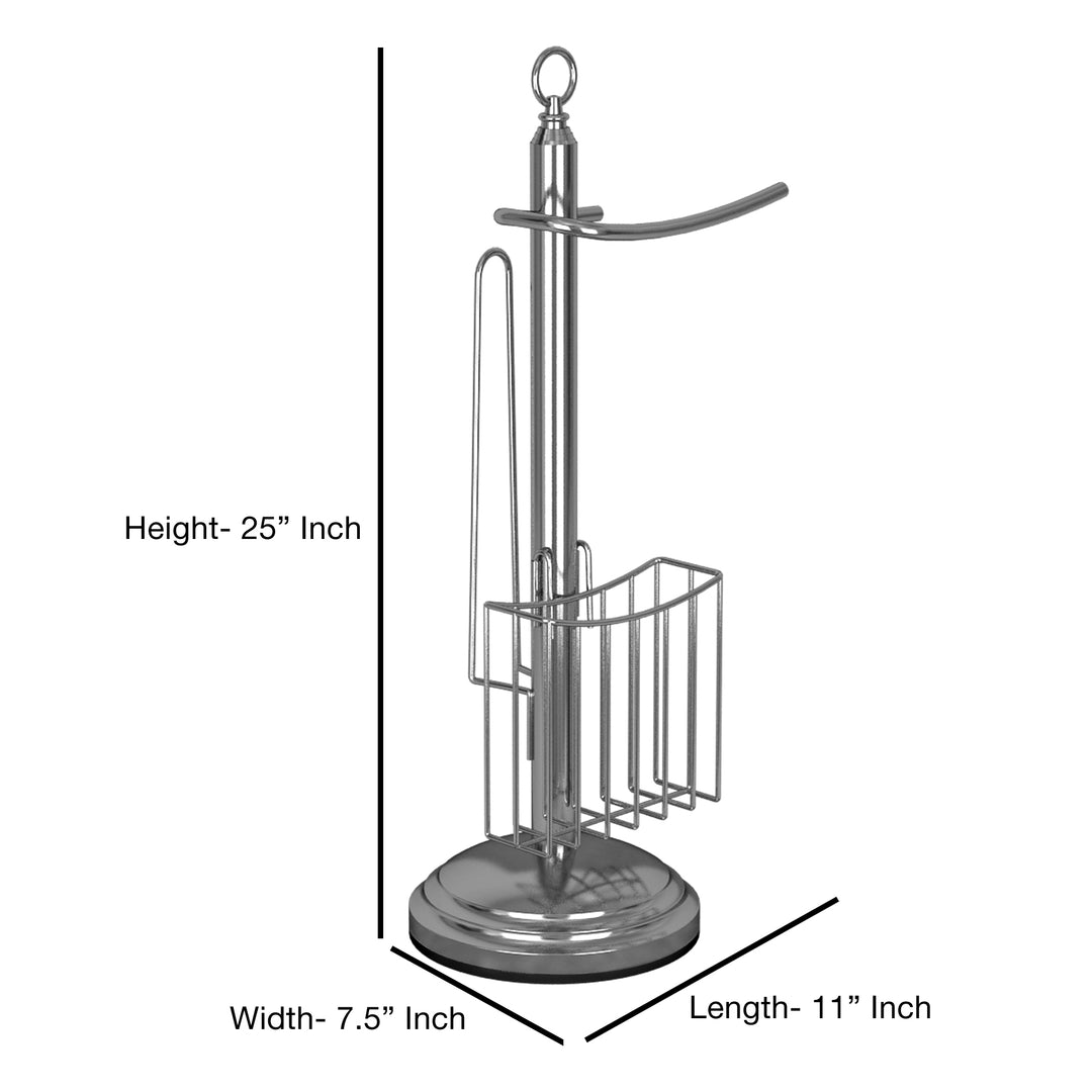 Free Standing Toilet Paper Holder Stand Bathroom with Newspaper and Magazine Rack for Bathroom, Toilet Tissue Paper Roll Storage, Chrome Finish