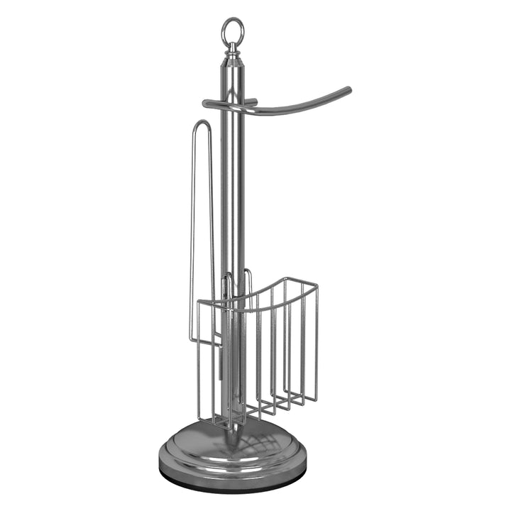 Free Standing Toilet Paper Holder Stand Bathroom with Newspaper and Magazine Rack for Bathroom, Toilet Tissue Paper Roll Storage, Chrome Finish
