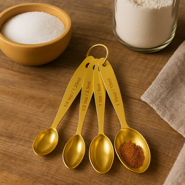4-Piece Stainless Steel Measuring Spoon Set With Leveler For Cooking, Baking & Spices