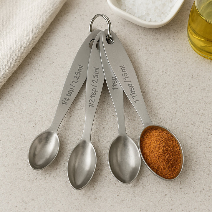 4-Piece Stainless Steel Measuring Spoon Set With Leveler For Cooking, Baking & Spices