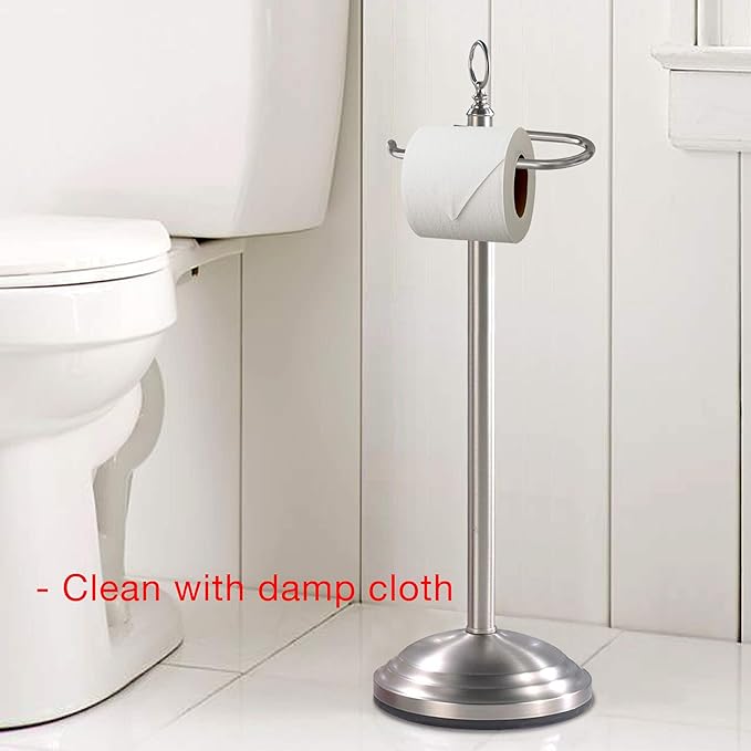 Freestanding Toilet Paper Roll Holder Stand | Silver Finish | Decorative Bathroom Tissue Storage for Modern Vanity, Powder Room & Guest Bath