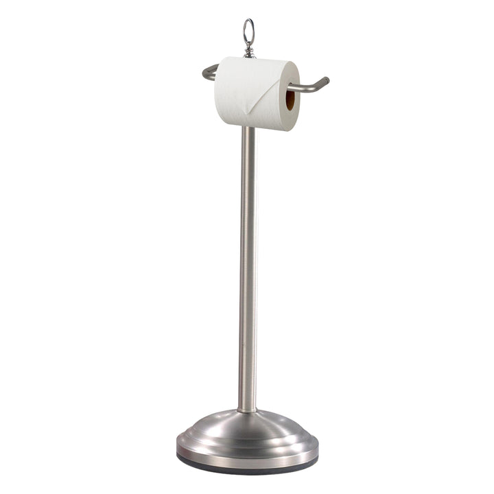 Freestanding Toilet Paper Roll Holder Stand | Silver Finish | Decorative Bathroom Tissue Storage for Modern Vanity, Powder Room & Guest Bath