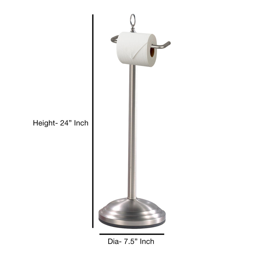 Freestanding Toilet Paper Roll Holder Stand | Silver Finish | Decorative Bathroom Tissue Storage for Modern Vanity, Powder Room & Guest Bath