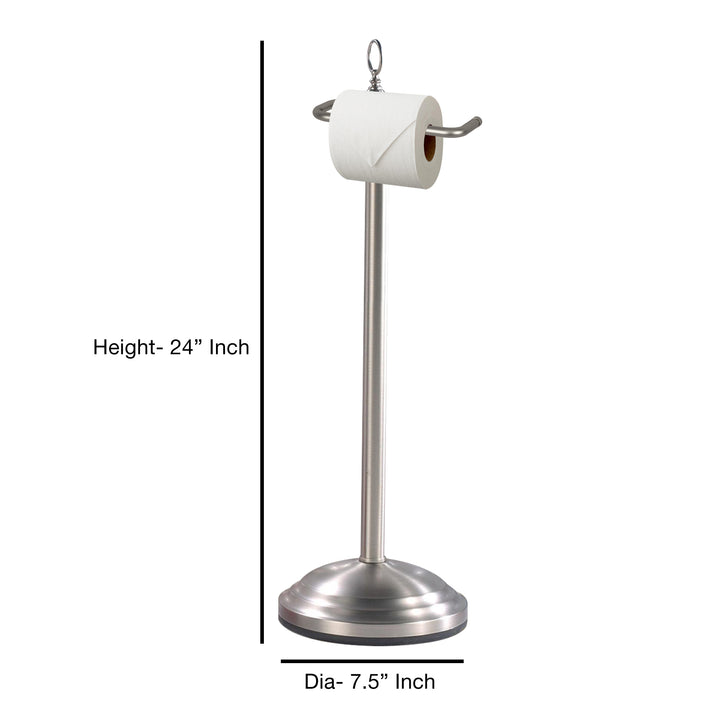 Freestanding Toilet Paper Roll Holder Stand | Silver Finish | Decorative Bathroom Tissue Storage for Modern Vanity, Powder Room & Guest Bath