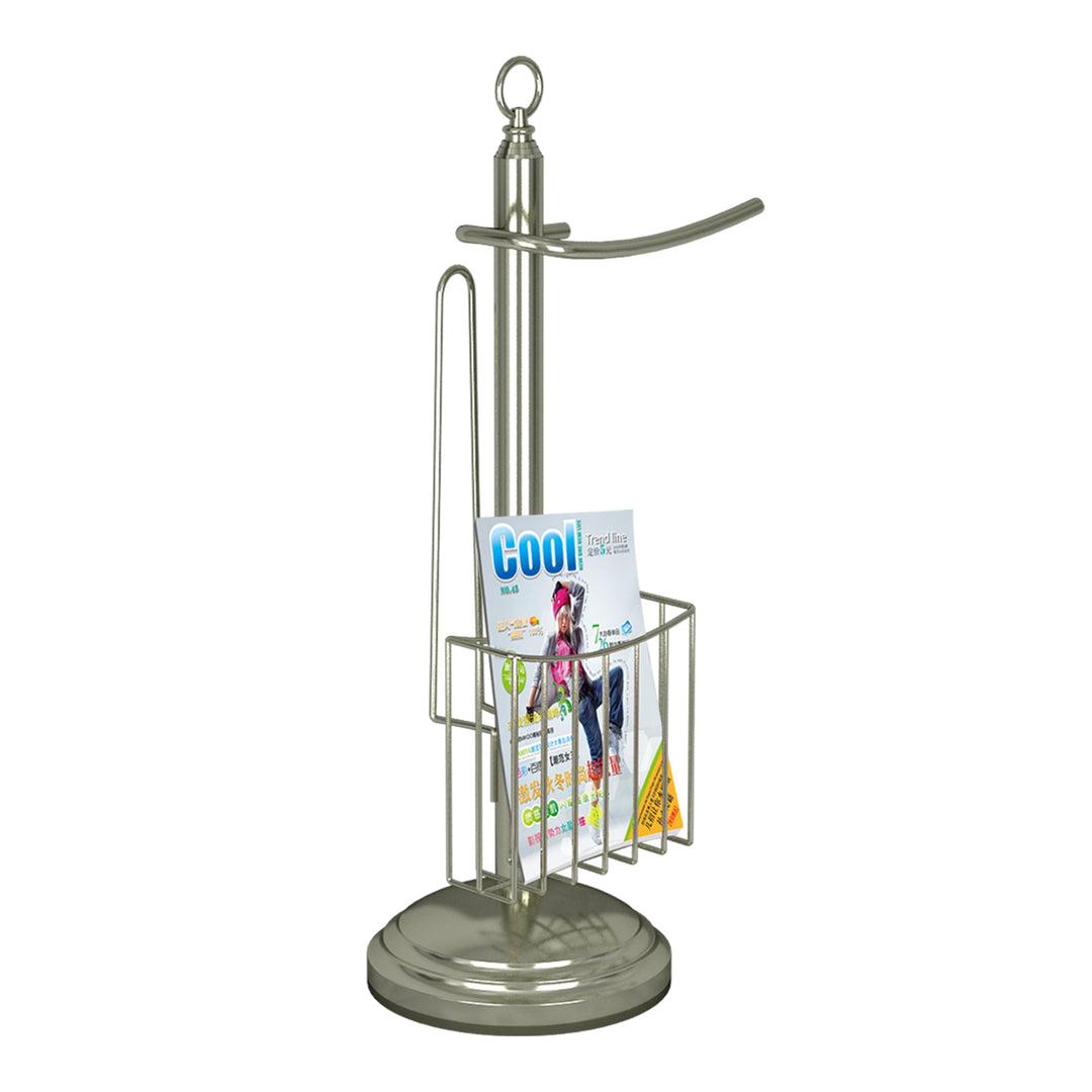 Free Standing Toilet Paper Holder Stand Bathroom & Newspaper and Magazine Rack for Bathroom, Toilet Tissue Paper Roll Storage,Satin Nickel/Brushed  Finish