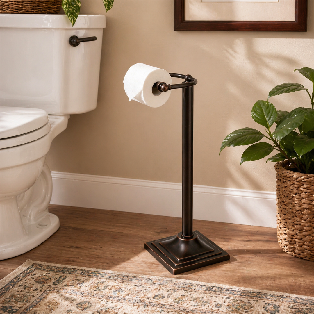 Freestanding Toilet Paper Roll Holder Stand | Decorative Bathroom Tissue Storage for Modern Vanity, Powder Room & Guest Bath