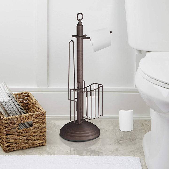 Free Standing Toilet Paper Holder Stand with Newspaper and Magazine Holder for Bathroom | Toilet Tissue Paper Roll Storage | Oil Rubbed Bronze Finish