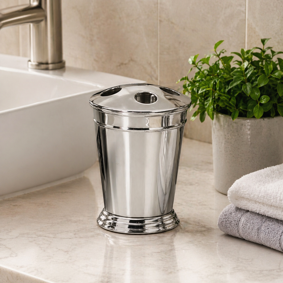Stainless Steel Toothbrushes Holder, Razors, Makeup Brushes for bathrooms Storage, Bath Collection, Bathroom Vanity Countertops | Chrome Finish