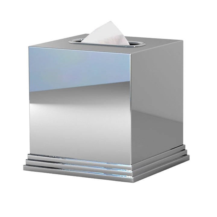 Tissue box cover | Stainless Steel Square Facial Tissue Box Holder for Bathroom Vanity Countertops, Bedroom Dressers | Chrome finish