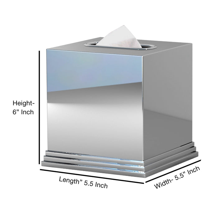 Tissue box cover | Stainless Steel Square Facial Tissue Box Holder for Bathroom Vanity Countertops, Bedroom Dressers | Chrome finish